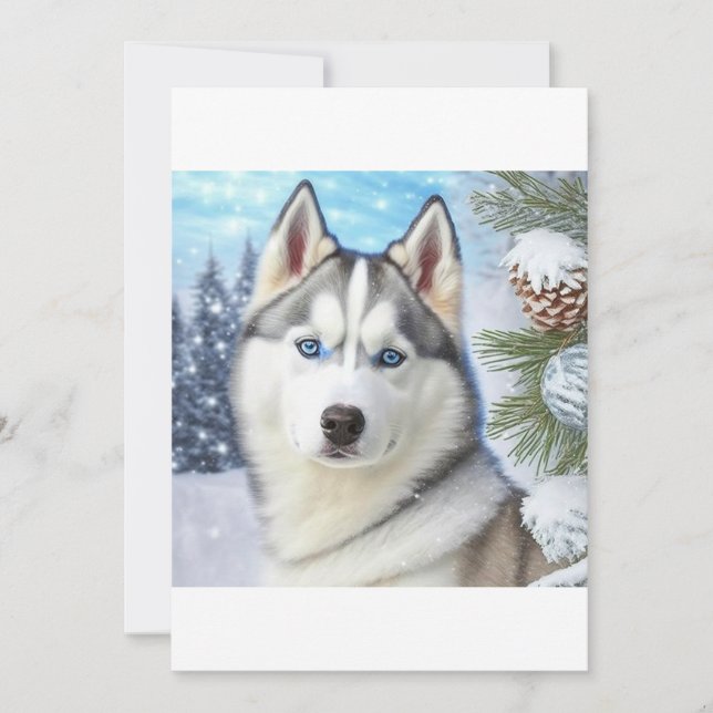 Christmas Siberian Husky / Sled Dog T-Shirt Holiday Card (Front)