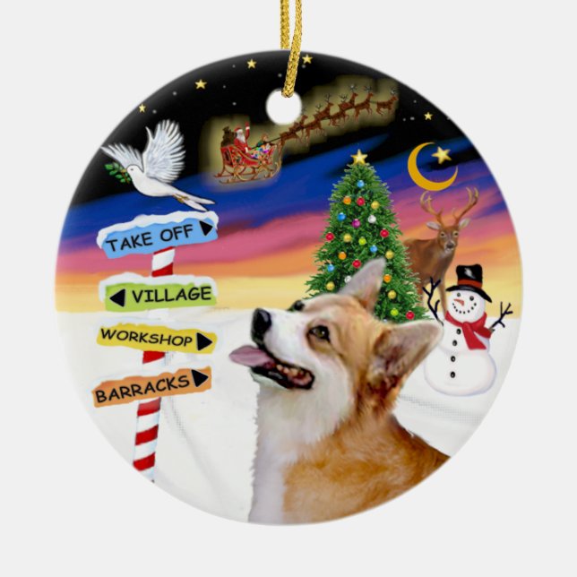 Christmas Signs - Welsh Corgi (Pembroke) Ceramic Tree Decoration (Front)