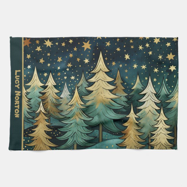 Christmas silent holy and starry night tea towel (Horizontal)