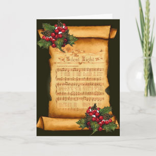 Christmas: Silent Night Sheet Music on Old Scroll Holiday Card