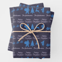 Christmas Silhouette Wrapping Paper in Blue