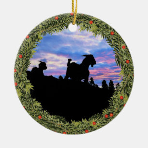 Christmas Silhouettes Goats on the Mountain Ceramic Tree Decoration