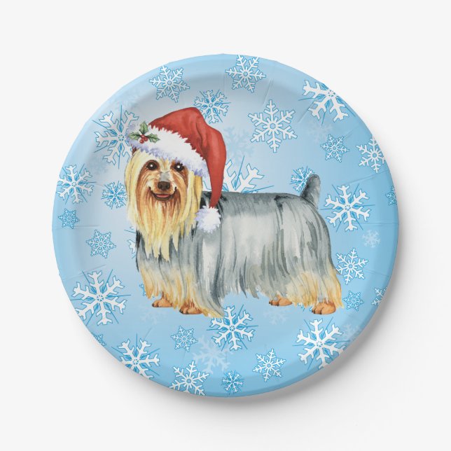 Christmas Silky Terrier Paper Plate (Front)