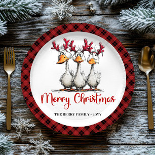Christmas Silly Geese Humour Whimsical Party Plate