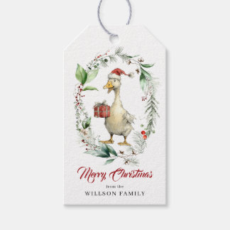 Christmas Silly Goose Ornate Wreath Berries Gift Tags