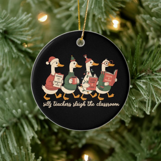 Christmas Silly Teacher Goose Gift Cosy Winter  Ceramic Tree Decoration (Tree)