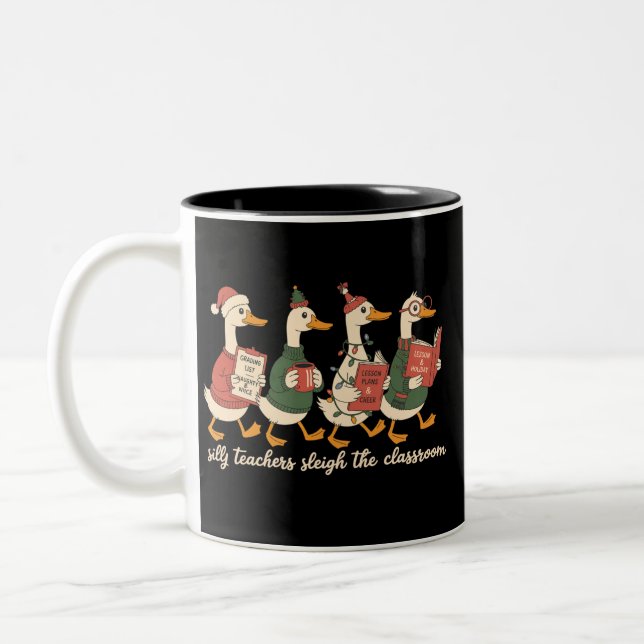 Christmas Silly Teacher Goose Gift Cosy Winter  Two-Tone Coffee Mug (Left)
