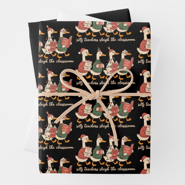 Christmas Silly Teacher Goose Gift Cosy Winter  Wrapping Paper Sheet (In situ)