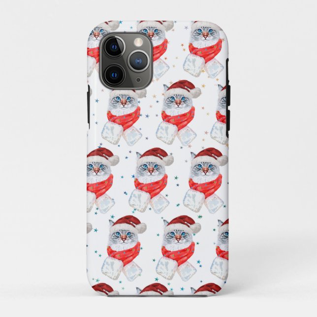 Christmas Silver And White Cat With Santa Hat Case-Mate iPhone Case (Back)