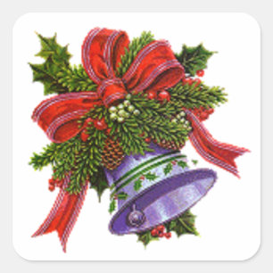 Christmas Silver Bell Square Sticker