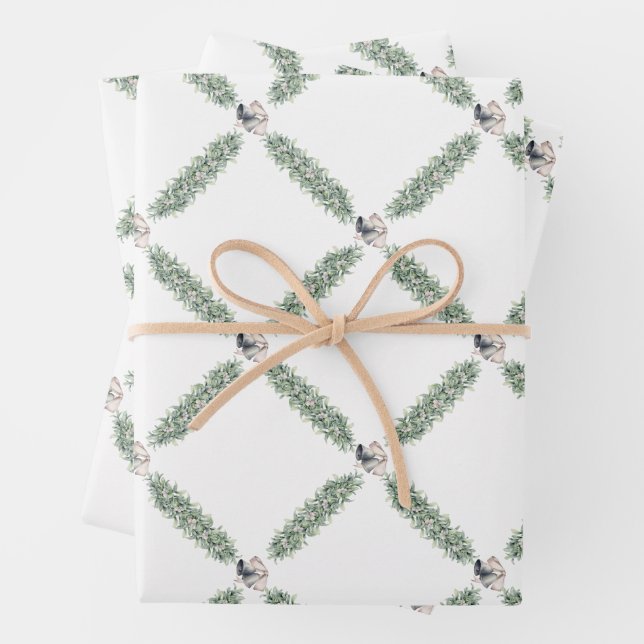 Christmas Silver Bells Garland Wrapping Paper Sheet (In situ)