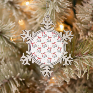 Christmas Silver Disco Ball Ornaments with Red Bow