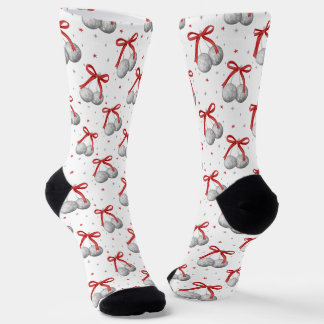 Christmas Silver Disco Ball Ornaments with Red Bow Socks