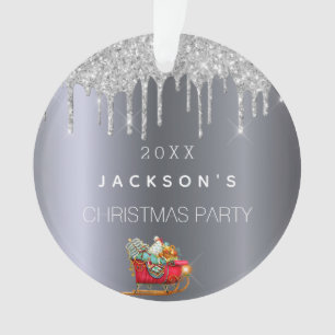 Christmas silver glitter drip old red sleigh ornament