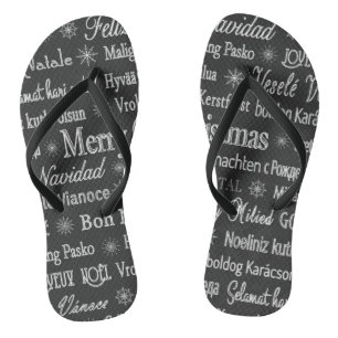 Christmas Silver Gray Holidays Black Flip Flops