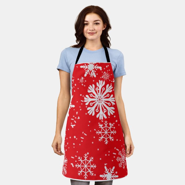 Christmas Silver Snow Flakes All-Over Print Apron (Worn)