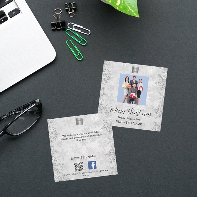 Christmas silver snow photo business QR Facebook Card (Creator Uploaded)