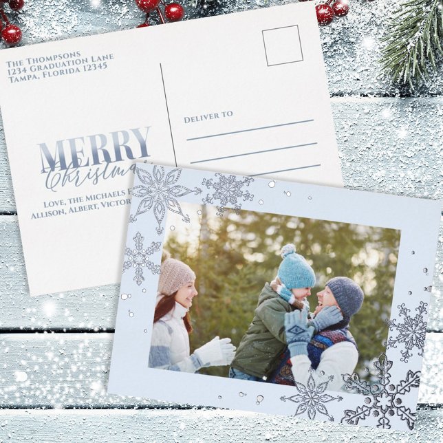 Christmas Silver Snowflakes Festive Simple Elegant Foil Holiday Postcard (Creator Uploaded)