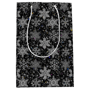 Christmas silver sparkle snow flakes medium gift bag