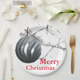 Christmas Silver Sparkly Round Ornament Ball  Paper Plate