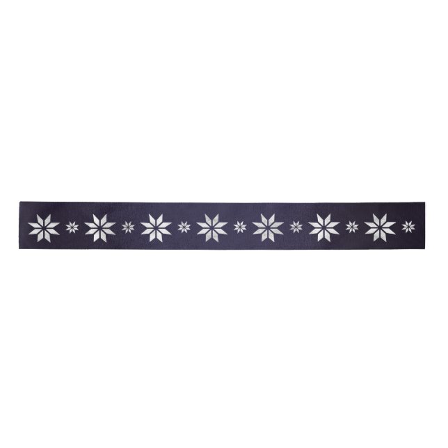 Christmas Silver Star Ribbon Blue Navy Satin Ribbon (Front)