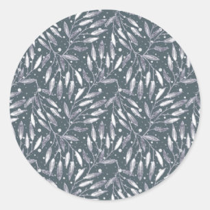 Christmas, silver twigs, white, snowflakes, winter classic round sticker