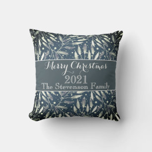 Christmas, silver twigs, white, snowflakes, winter cushion