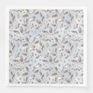 Christmas, silver twigs, white, snowflakes, winter napkin