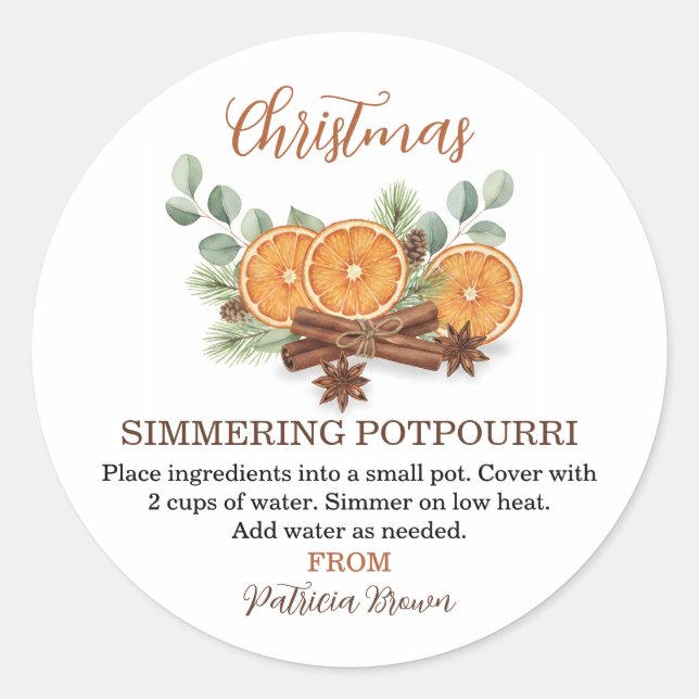 Christmas Simmering Potpourri Personalized Classic Round Sticker (Front)