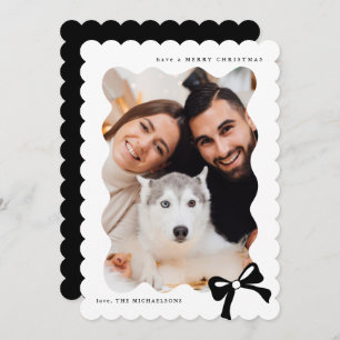 Christmas Simple Bow Black and White Photo Holiday Card