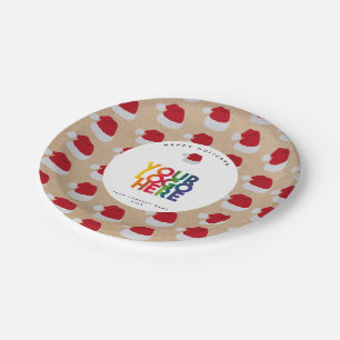 Christmas Simple Business Logo Santa Hat Kraft  Paper Plate