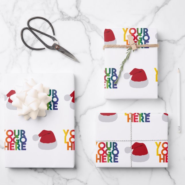 Christmas Simple Business Logo Santa Hat Wrapping Paper Sheet (Front)