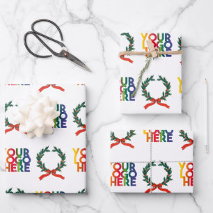 Christmas Simple Business Logo Vintage Wreath Wrapping Paper Sheet