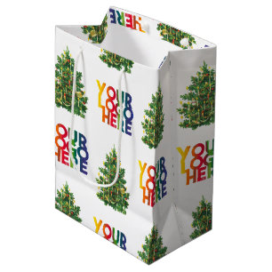 Christmas Simple Business Logo Vintage Xmas Tree  Medium Gift Bag