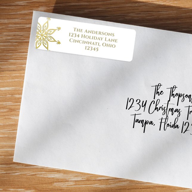 Christmas Simple Gold Snowflake Classic Elegant (Christmas holiday gold snowflake return address label sticker. )