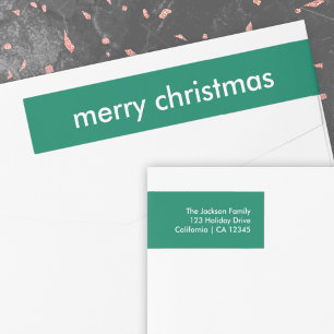 Christmas Simple   Green Modern Return Address Wrap Around Label
