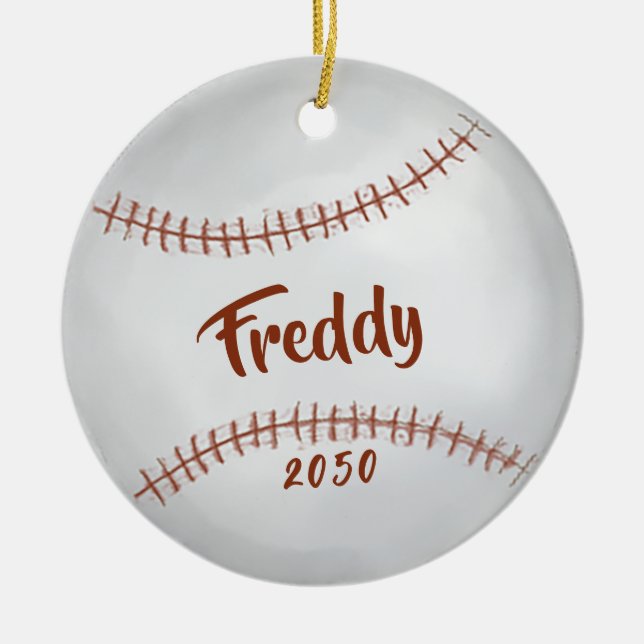 Christmas Simple Holiday Photo Baseball Sports Ceramic Tree Decoration (Front)