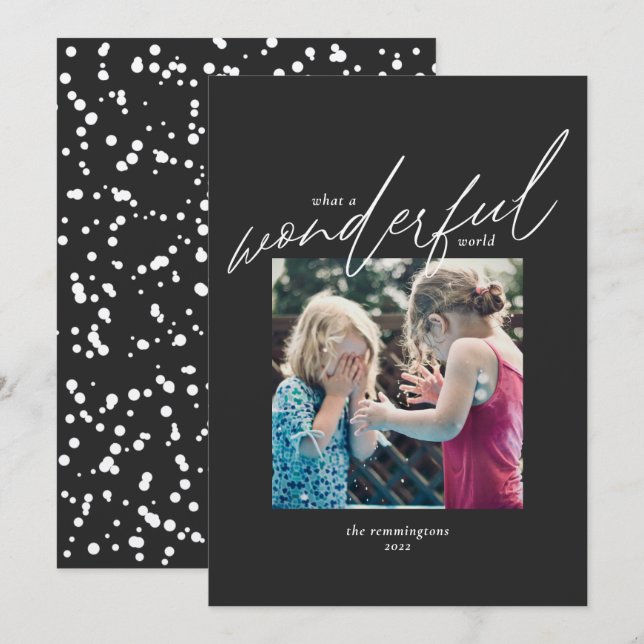 Christmas Simple Photo Black Kraft Wonderful World Holiday Card (Front/Back)