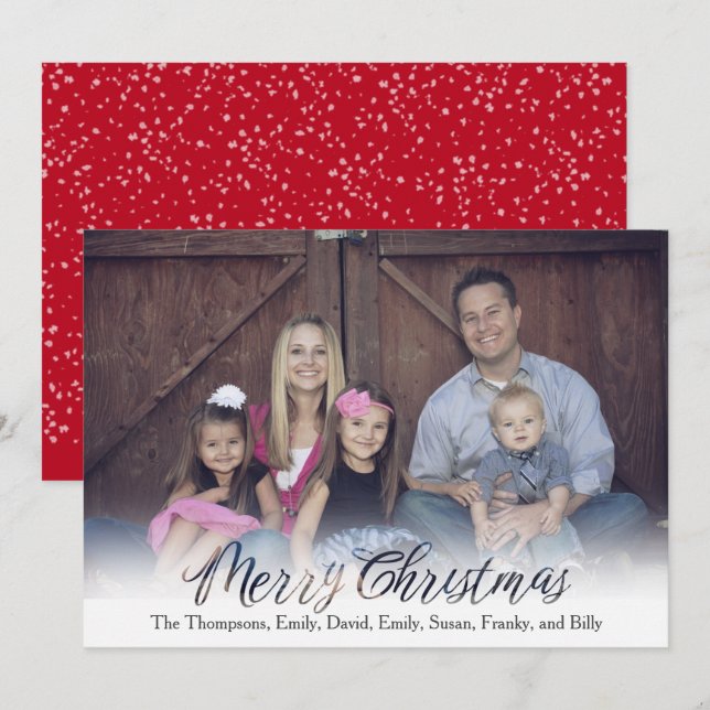 Christmas Simple Photo Holiday Red Snow Pattern Card (Front/Back)