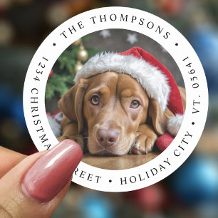 Christmas Simple Photo Round Modern Return Address Classic Round Sticker
