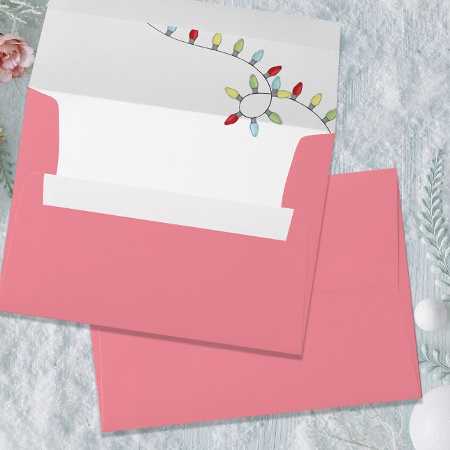 Christmas Simple Pink String Lights Whimsical Envelope (Whimsical Christmas Holiday string lights pink envelope.)