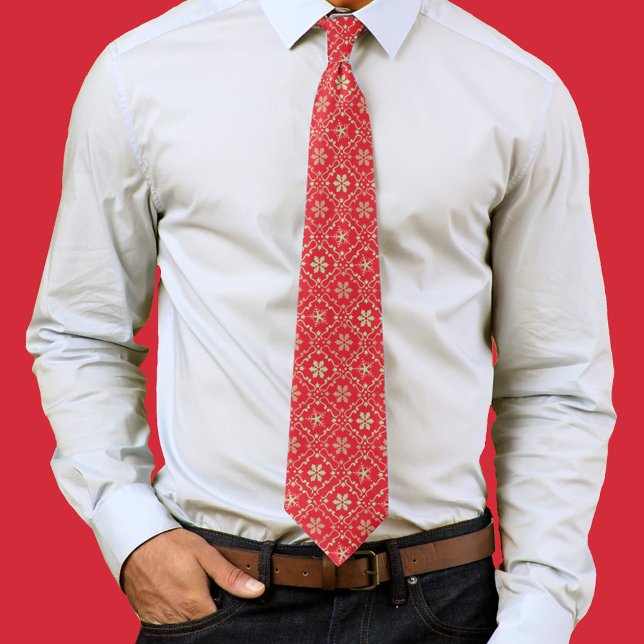 Christmas Simple Red Snowflake Winter Cute Pattern Tie (Red snowflake pattern neck tie. )