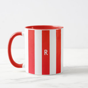 Christmas Simple Red Striped Monogram Initial Mug