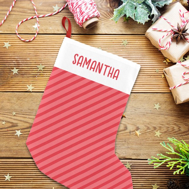 Christmas Simple Red Whimsical Stripes Cute Small Christmas Stocking (Christmas whimsical red holiday striped stocking.)