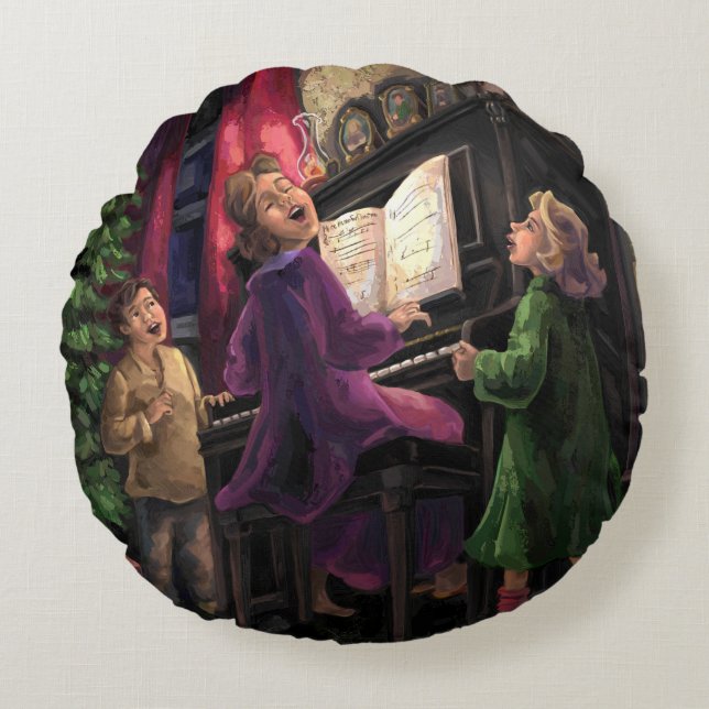 Christmas Sing Along Painting Round Cushion (Front)