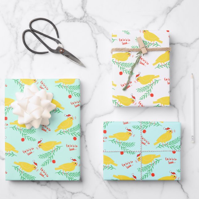 Christmas Singing Canary Pattern Wrapping Paper Sheet (Front)