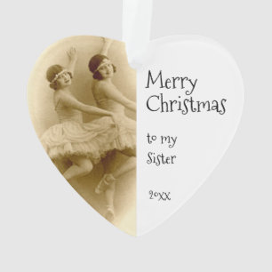 Christmas Sister Ballet Fun Vintage Photo Ornament