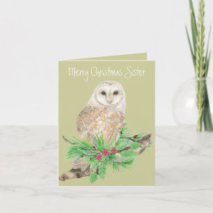 Christmas Sister Barn Owl Greeting Holiday Card