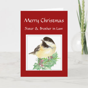 Christmas Sister, Brother in Law, Chickadee Bird Holiday Card