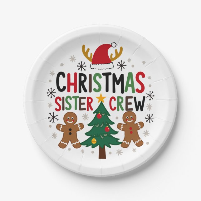 Christmas Sister Crew Festive Gingerbread Friends  Paper Plate (Front)